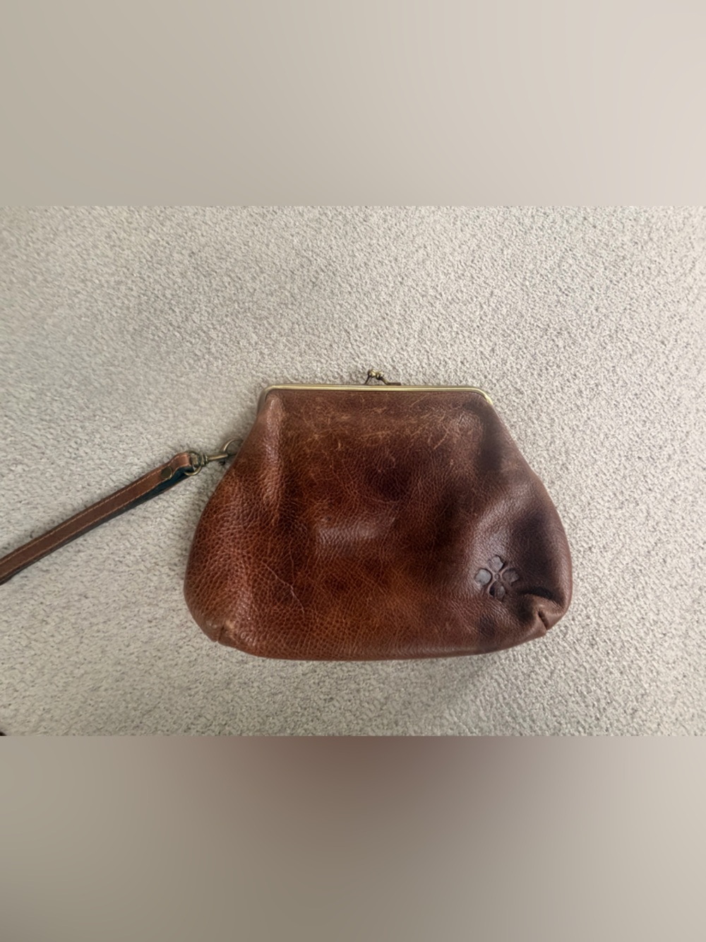 Patricia Nash Savena Kisslock Wristlet Brown Leather Frame Wallet Clutch